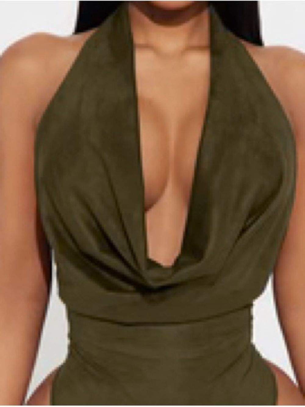 Fashion Nova Olive Halter Draped Bodysuit